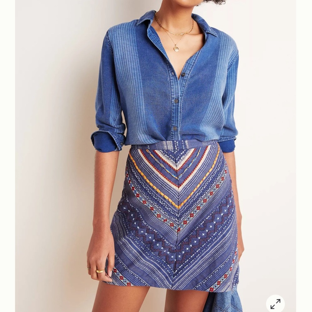 Anthropologie Maeve Embroidered Skirt NWT